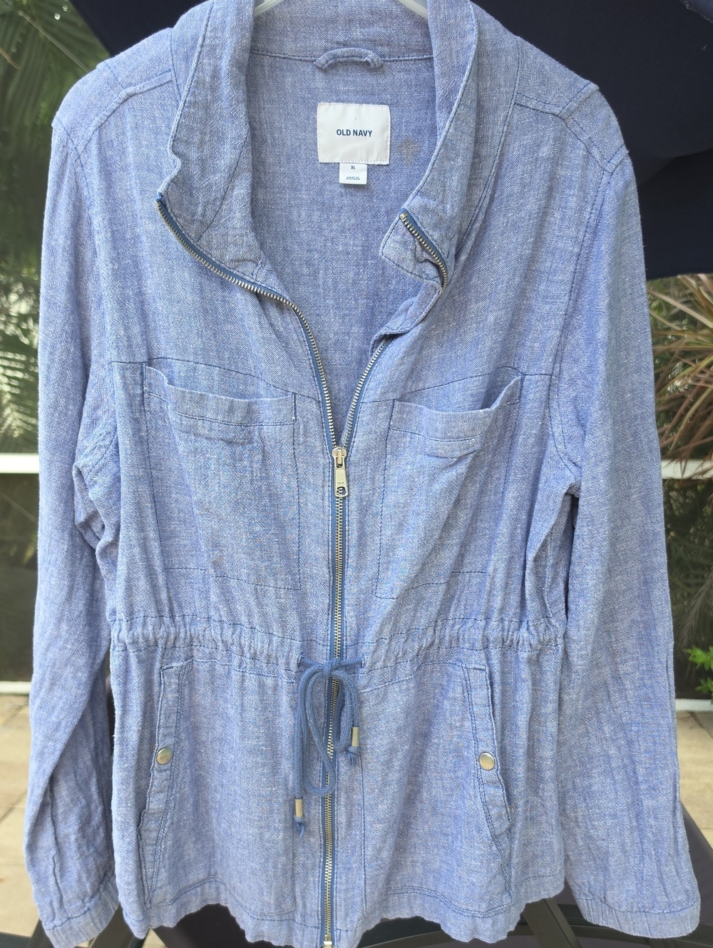 OLD NAVY Linen Drawstring Zip Utility Jacket